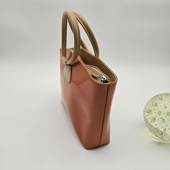 Beijo Purse Orange Hand Bag Round Handle Patent Gloss Small - Picture 2 of 14